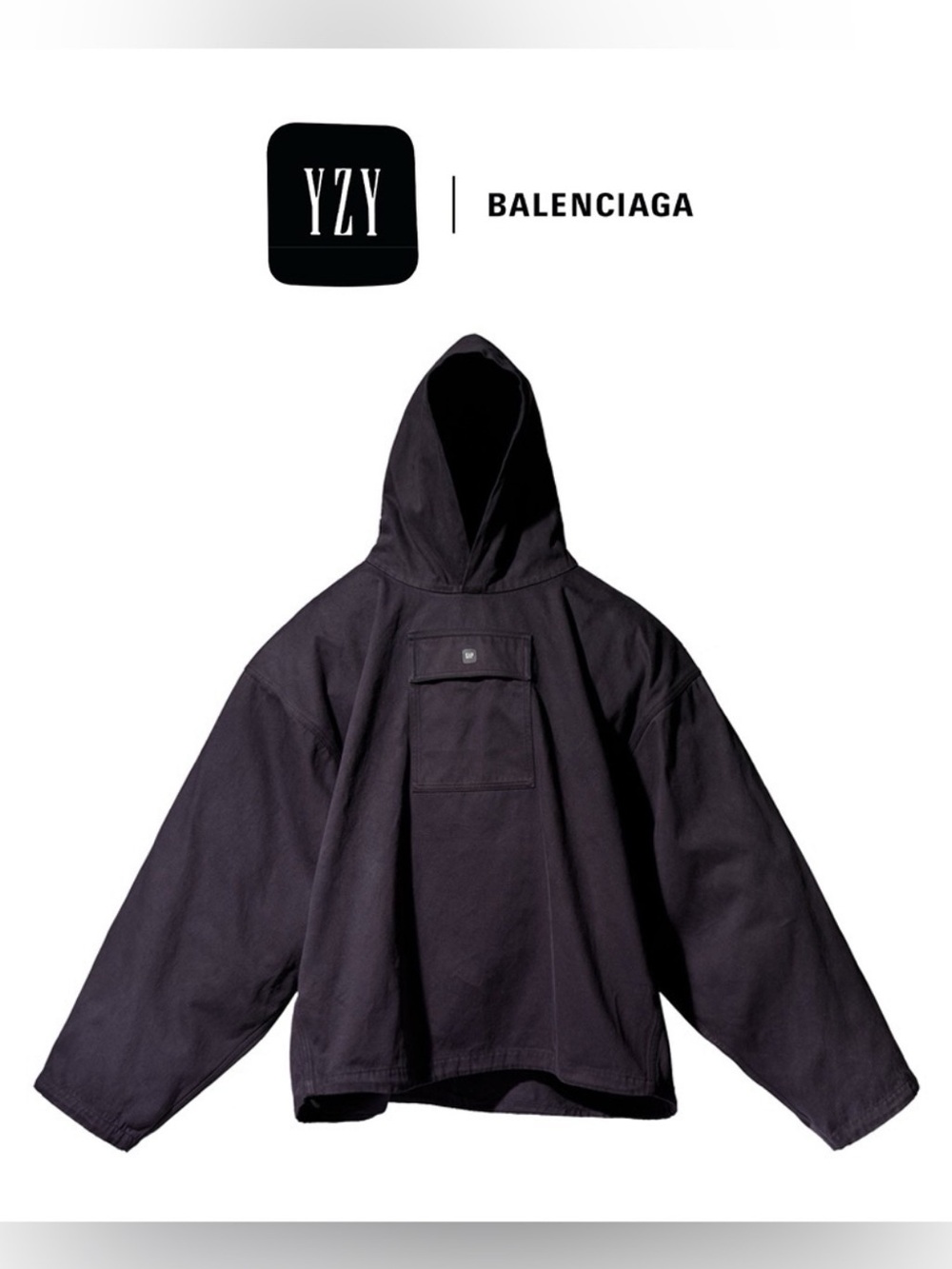 Yeezy Gap Engineered by Balenciaga Sateen Anorak Black Oversized Cotton Hood-XL